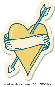sticker of tattoo in traditional style of an arrow heart and banner
