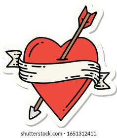 sticker of tattoo in traditional style of an arrow heart and banner