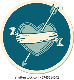 sticker of tattoo in traditional style of an arrow heart and banner