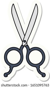 sticker of tattoo in traditional style of barber scissors