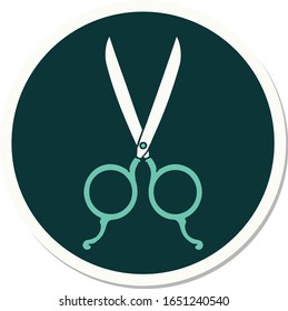 sticker of tattoo in traditional style of barber scissors