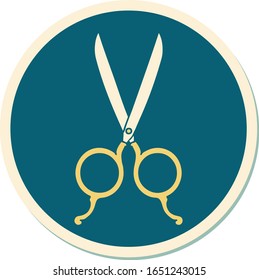 sticker of tattoo in traditional style of barber scissors