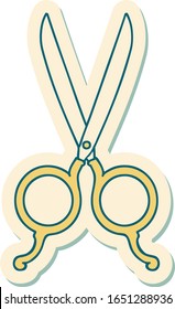 sticker of tattoo in traditional style of barber scissors