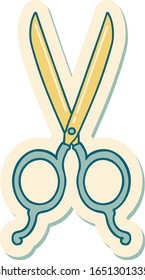 sticker of tattoo in traditional style of barber scissors