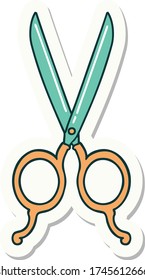sticker of tattoo in traditional style of barber scissors