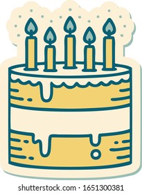 sticker of tattoo in traditional style of a birthday cake