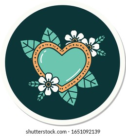 sticker of tattoo in traditional style of a botanical heart