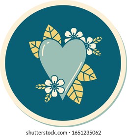 sticker of tattoo in traditional style of a botanical heart