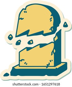 sticker of tattoo in traditional style of a broken grave stone