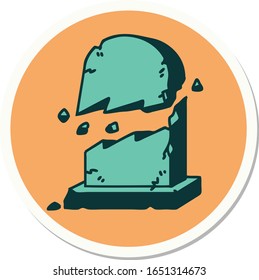 sticker of tattoo in traditional style of a broken grave stone