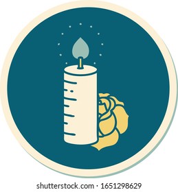 sticker of tattoo in traditional style of a candle and a rose