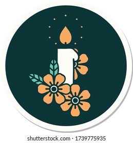 sticker of tattoo in traditional style of a candle and flowers