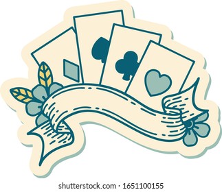 sticker of tattoo in traditional style of cards and banner