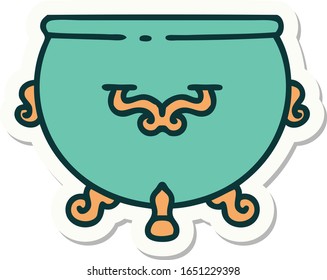 sticker of tattoo in traditional style of a cauldron