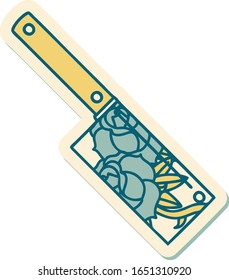 sticker of tattoo in traditional style of a cleaver and flowers