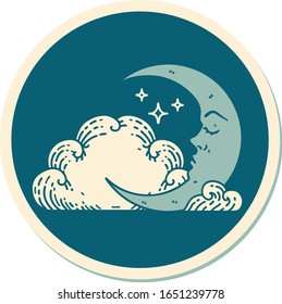 sticker of tattoo in traditional style of a crescent moon and clouds