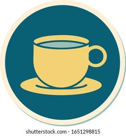 sticker of tattoo in traditional style of a cup of coffee
