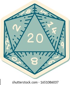 sticker of tattoo in traditional style of a d20 dice