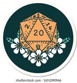 sticker of tattoo in traditional style of a d20