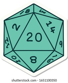 sticker of tattoo in traditional style of a d20 dice