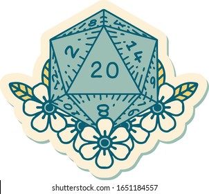 sticker of tattoo in traditional style of a d20