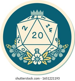 sticker of tattoo in traditional style of a d20