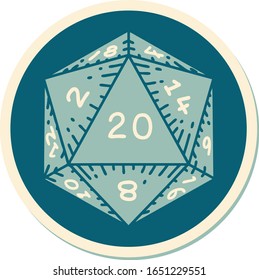 sticker of tattoo in traditional style of a d20 dice