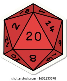 sticker of tattoo in traditional style of a d20 dice