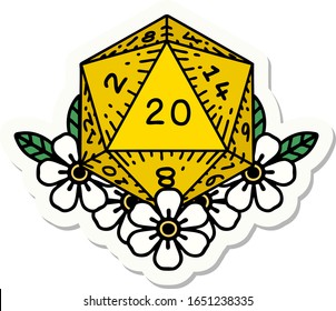 sticker of tattoo in traditional style of a d20