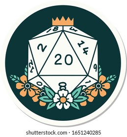 sticker of tattoo in traditional style of a d20