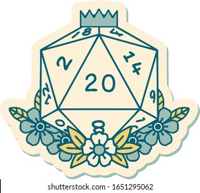 sticker of tattoo in traditional style of a d20