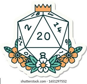 sticker of tattoo in traditional style of a d20