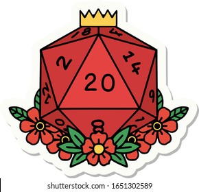 sticker of tattoo in traditional style of a d20