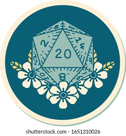 sticker of tattoo in traditional style of a d20