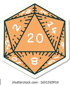 sticker of tattoo in traditional style of a d20 dice