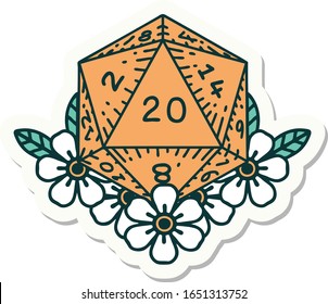 sticker of tattoo in traditional style of a d20