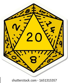 pegatina de tatuaje al estilo tradicional de los dados d20