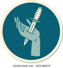 sticker of tattoo in traditional style of a dagger in the hand