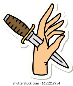 sticker of tattoo in traditional style of a dagger in the hand