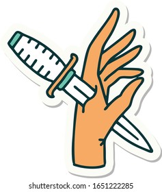 sticker of tattoo in traditional style of a dagger in the hand