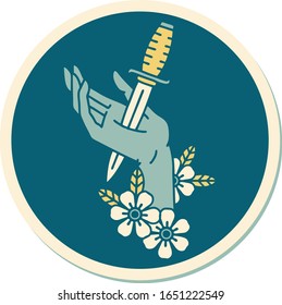 sticker of tattoo in traditional style of a dagger in the hand