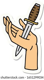 sticker of tattoo in traditional style of a dagger in the hand