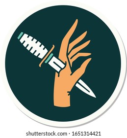 sticker of tattoo in traditional style of a dagger in the hand