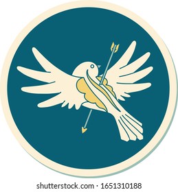 sticker of tattoo in traditional style of a dove pierced with arrow