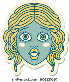 sticker of tattoo in traditional style of female face