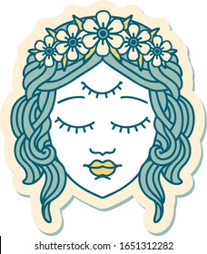 sticker of tattoo in traditional style of female face with third eye