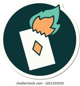 sticker of tattoo in traditional style of a flaming card