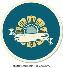 sticker of tattoo in traditional style of a flower and banner