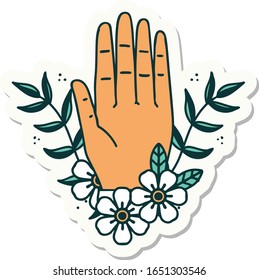 sticker of tattoo in traditional style of a hand and flower