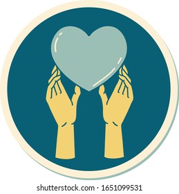 sticker of tattoo in traditional style of hands reaching for a heart